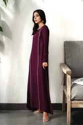 Elena burgundy long silk dress with crystal hand embellishment – maxi design for wedding, walima, nikkah, Eid and Pakistani party wear
